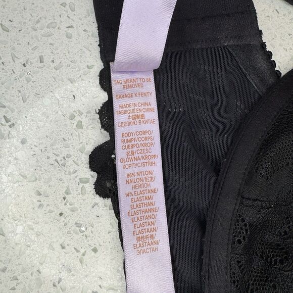 Savage X Fenty 44DD Black Lace Unlined Underwire Bra Balconette X Charm - Picture 6 of 8